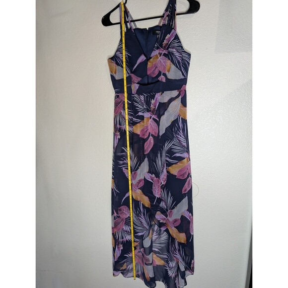 GUESS Dress 4 Tropical Print Chiffon High-Low Maxi Strappy Keyhole Navy Blue - Picture 12 of 13